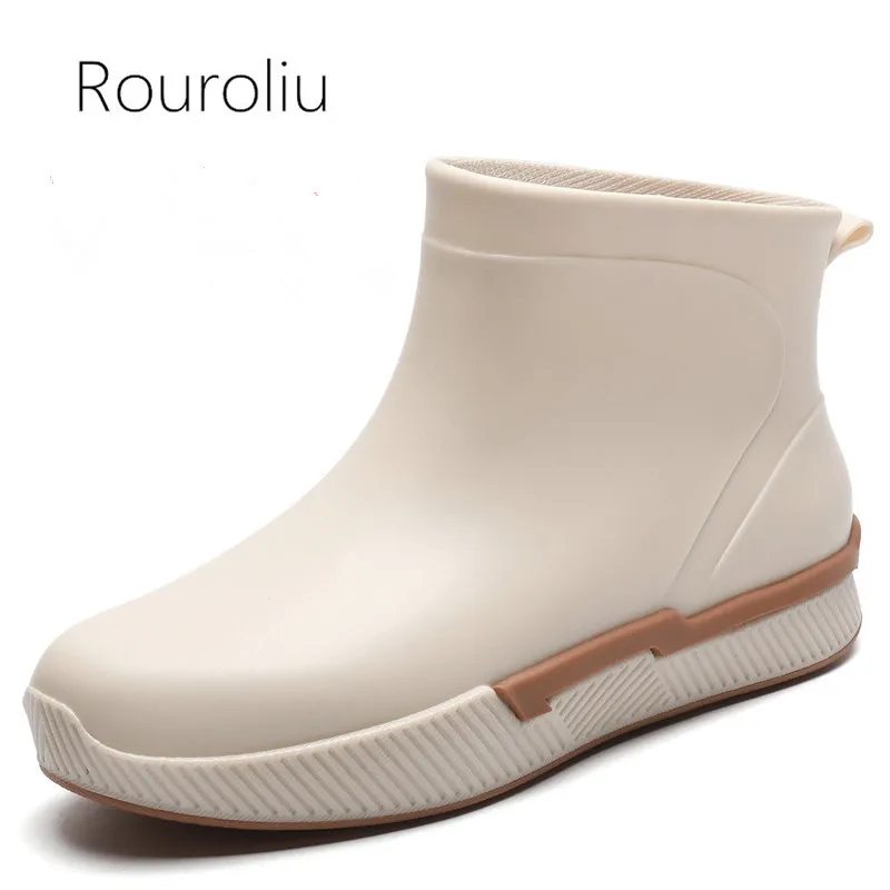 

2021 New Ankle Waterproof Water Boots Women Spring Autumn Platform Rain Shoes Winter Non-Slip Warm Rainboots