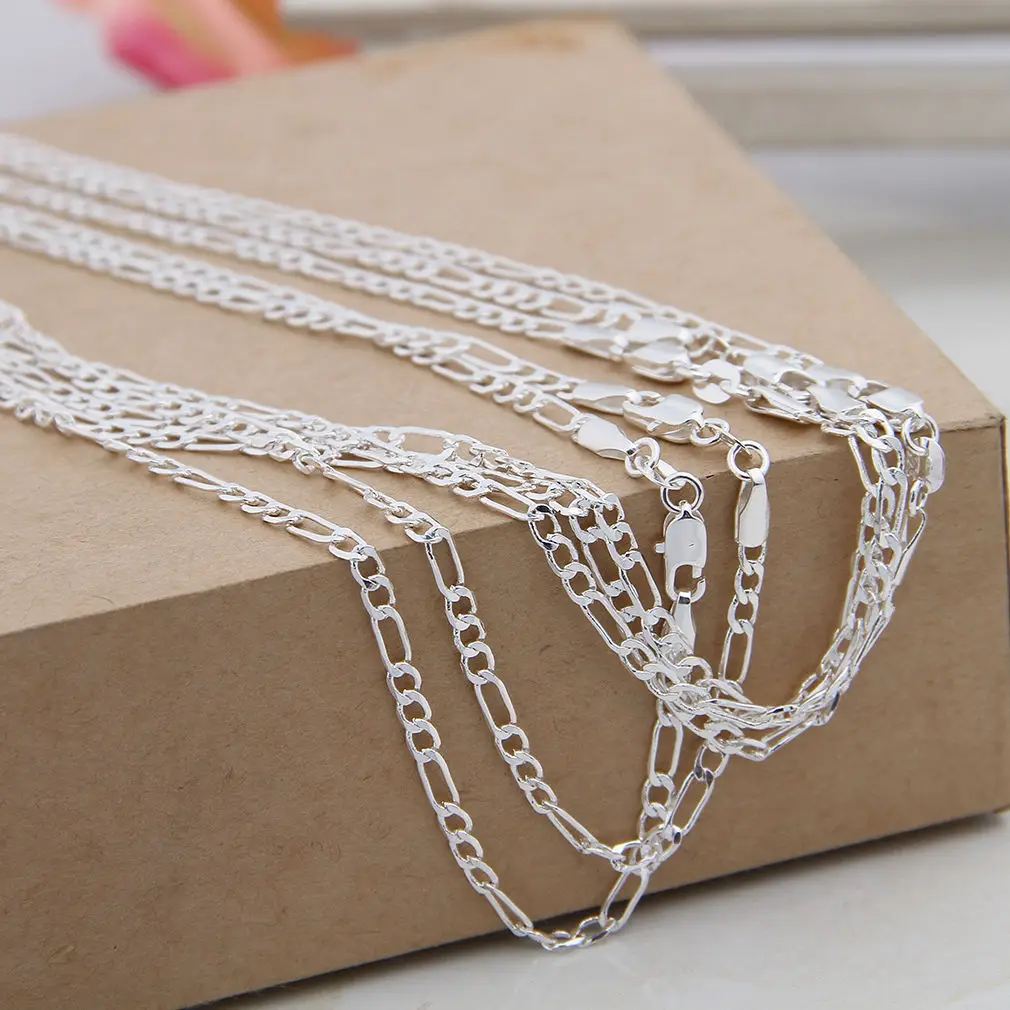 Wholesale 100pcs/lots 2mm Silver Plated Figaro Chain Necklaces Fashion Silver Jewelry Necklace Chains for Women 16