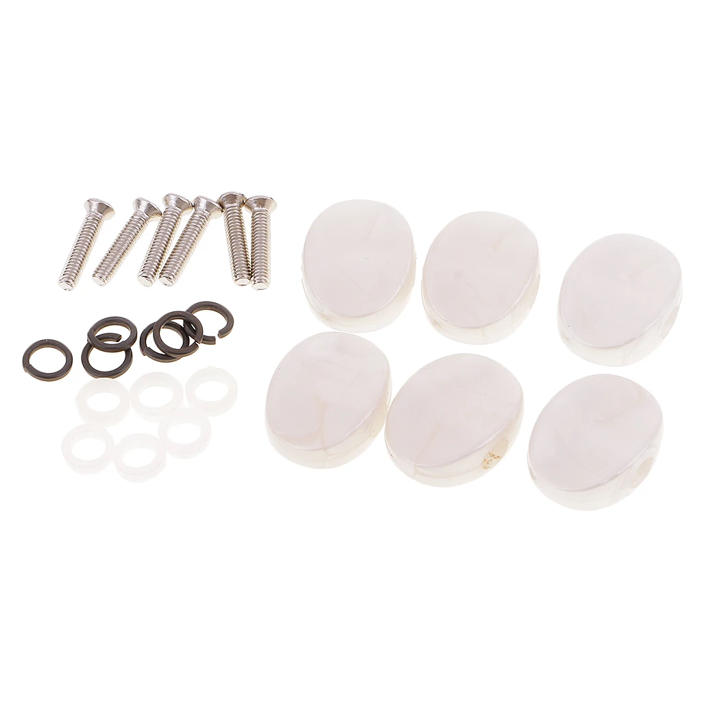 6 Pieces Pearl-white Color Plastic Acoustic Guitar Tuner Tuning Key Button Cap Machine Heads