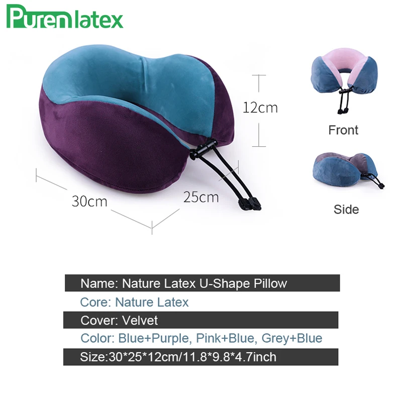 PurenLatex Travel Neck Pure Natural Latex Pillow Protect Cervical Spine Orthopedic Pillow for Travel Release Pressure Airplane