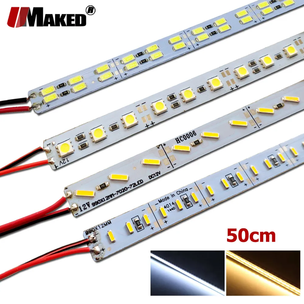 10 sztuk * 50cm listwa LED światła wysokiej jasne SMD 5050 5630 7020 8520 4014 12V 36/72 diody LED sztywny pasek ciepłe/zimne do szafki oświetlenie kuchni