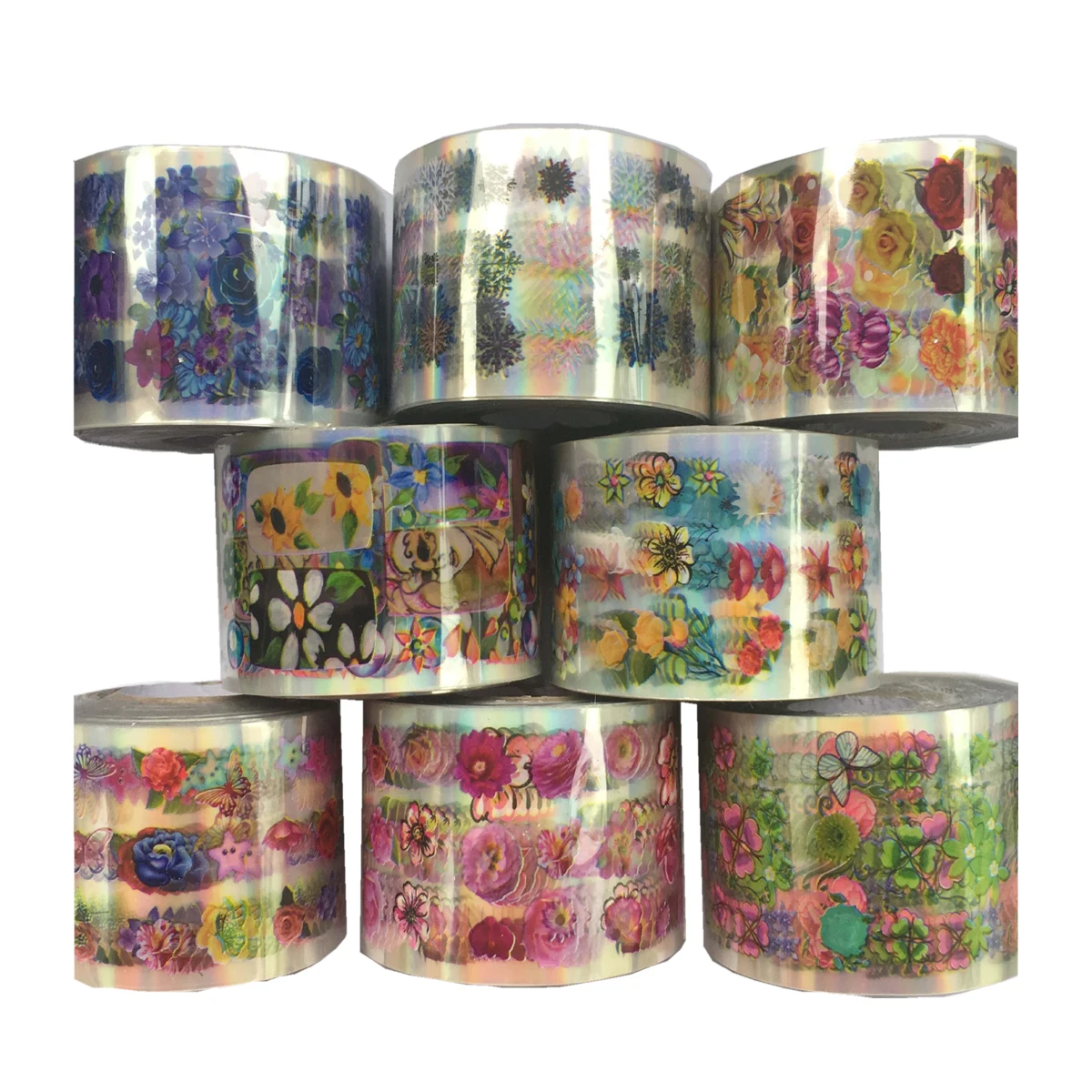 8 Rolls Flower Plant Transparent Base Nail Foil Set 120m Colorful Holo Nail Art Transfer Sticker Decal Tips Dried Decor Manicure