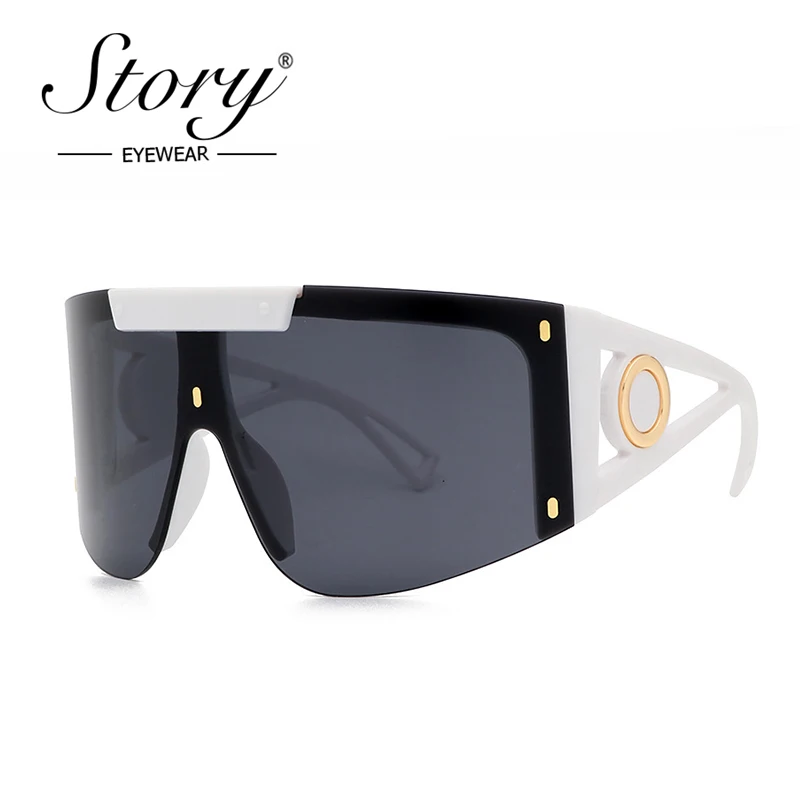 STORY Vintage One Piece Lens Oversized Sunglasses Women Men 2021 Brand Design Fashion Futuristic Rimless Sun Glasses S2088J