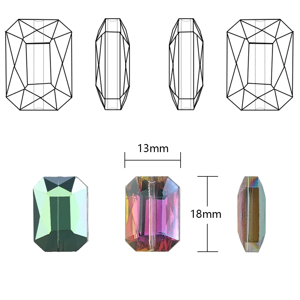 10 pezzi di perline rettangolari 13x18mm di perle di vetro quadrate lunghe accessori per ciondoli con collana di gioielli in cristallo sfaccettato