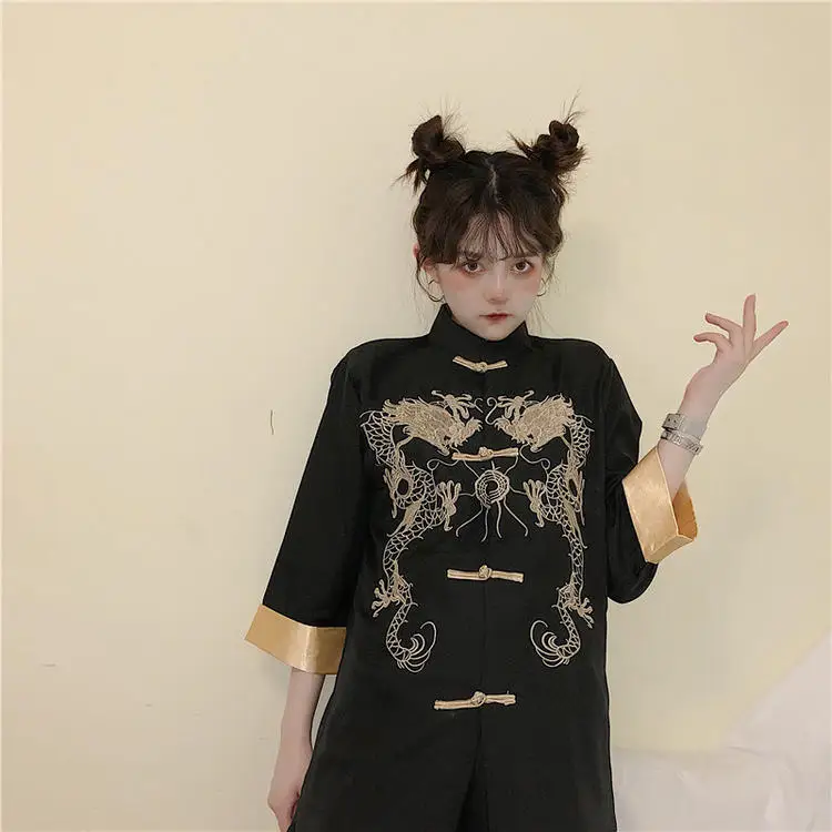 Loli Cos Vintage Preppy Style Gothic Lolita Shirt Embroidery Chinese Style Button Victorian Shirt Kawaii Girl Lolita Top Coat