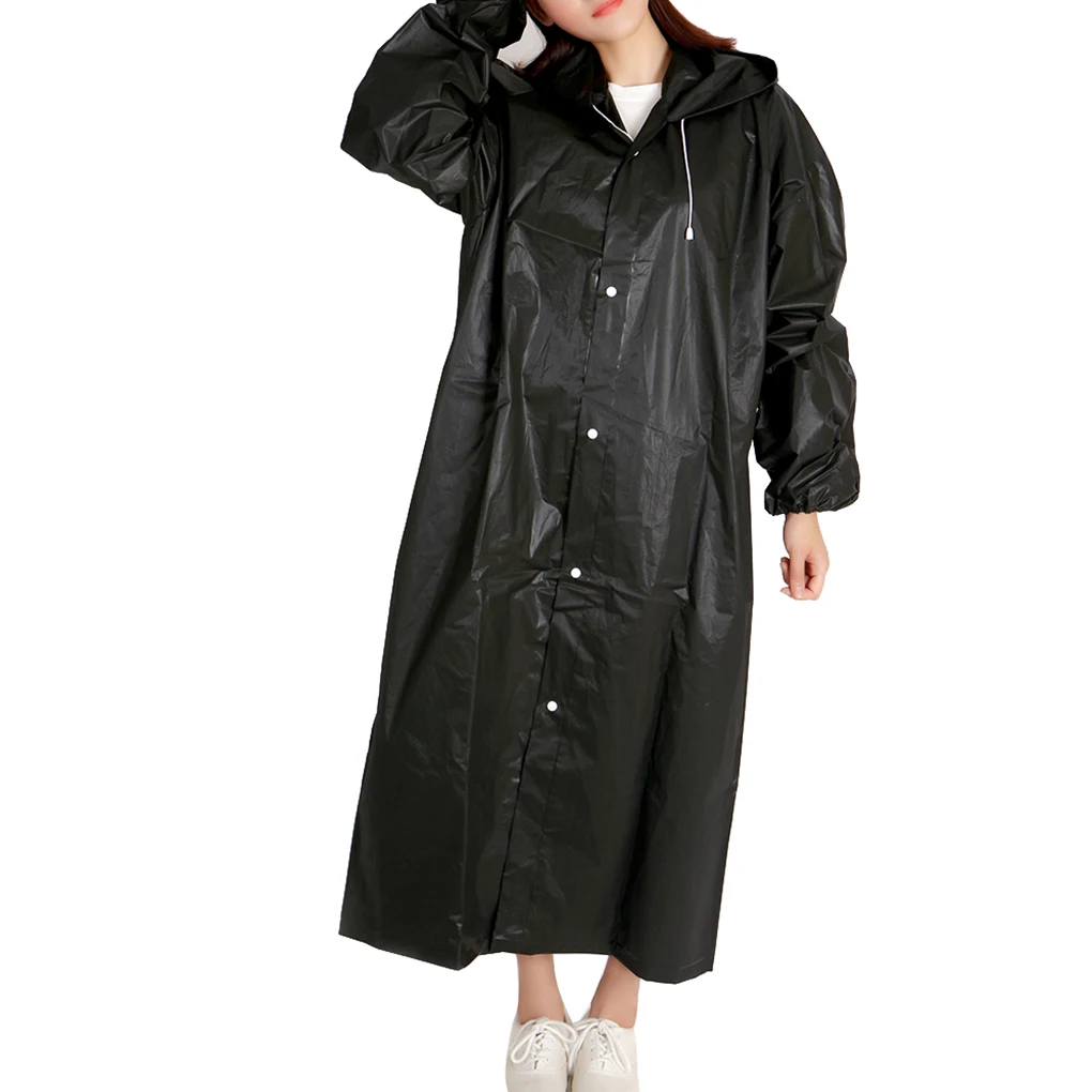 EVA Black Fashion Adult Waterproof Long Raincoat Women Men's Raincoat Hooded Outdoor Hiking Fishing Mountaineering Thickening