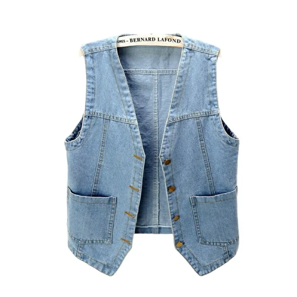 

Jacket Denim Outwear Waistcoats Vests Women All-Match Sleeveless Teens Cropped Coats Loose Vintage Casual Hot Sale Streetwear