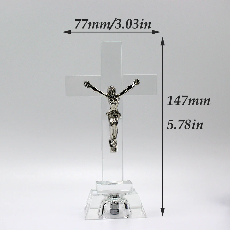 Hot Sell Crystal Glass Cross Jesus with LED Baby Christian Shower Souvenir Gifts Religious Figurine Statue Home Decoration