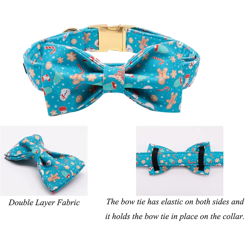 Unique Style Paws Christmas Cotton Dog Collar with Bow Tie Durable Dog Collar for Small Medium Large Dog