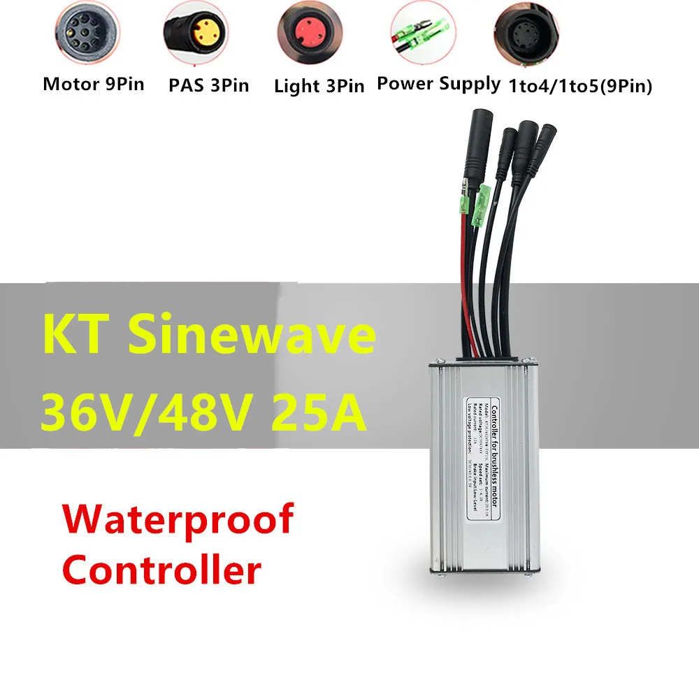 36V/48V 25A KT Sinewave Controller Waterproof for 500W 1000W Brushless Bafang Motor ebike Accessories