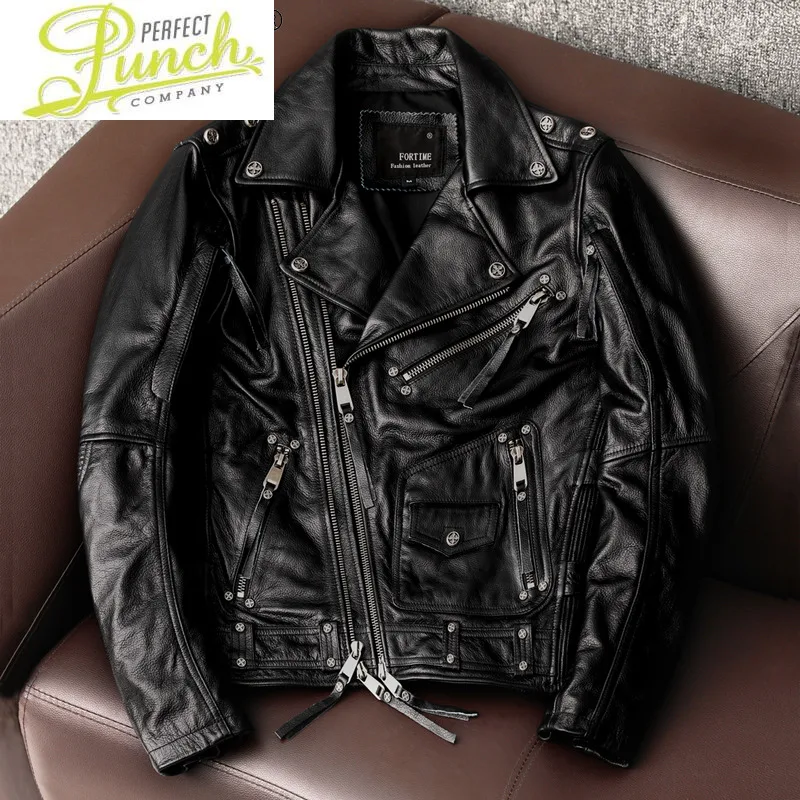 

Motorcycle 2021 Leather Jacket Men Real Cow Leather Coat High Quality Vintage Mens Jackets Blouson Cuir Homme KJ7880