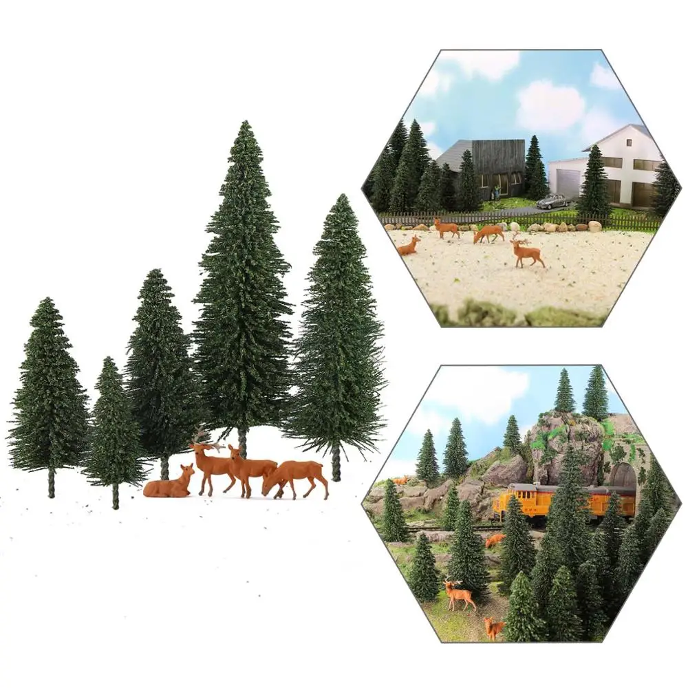 20pcs HO O N Z Scale Model Pine Trees with 4pcs 1:87 Moose Deer Railway Layout Mini Scenery S0804M