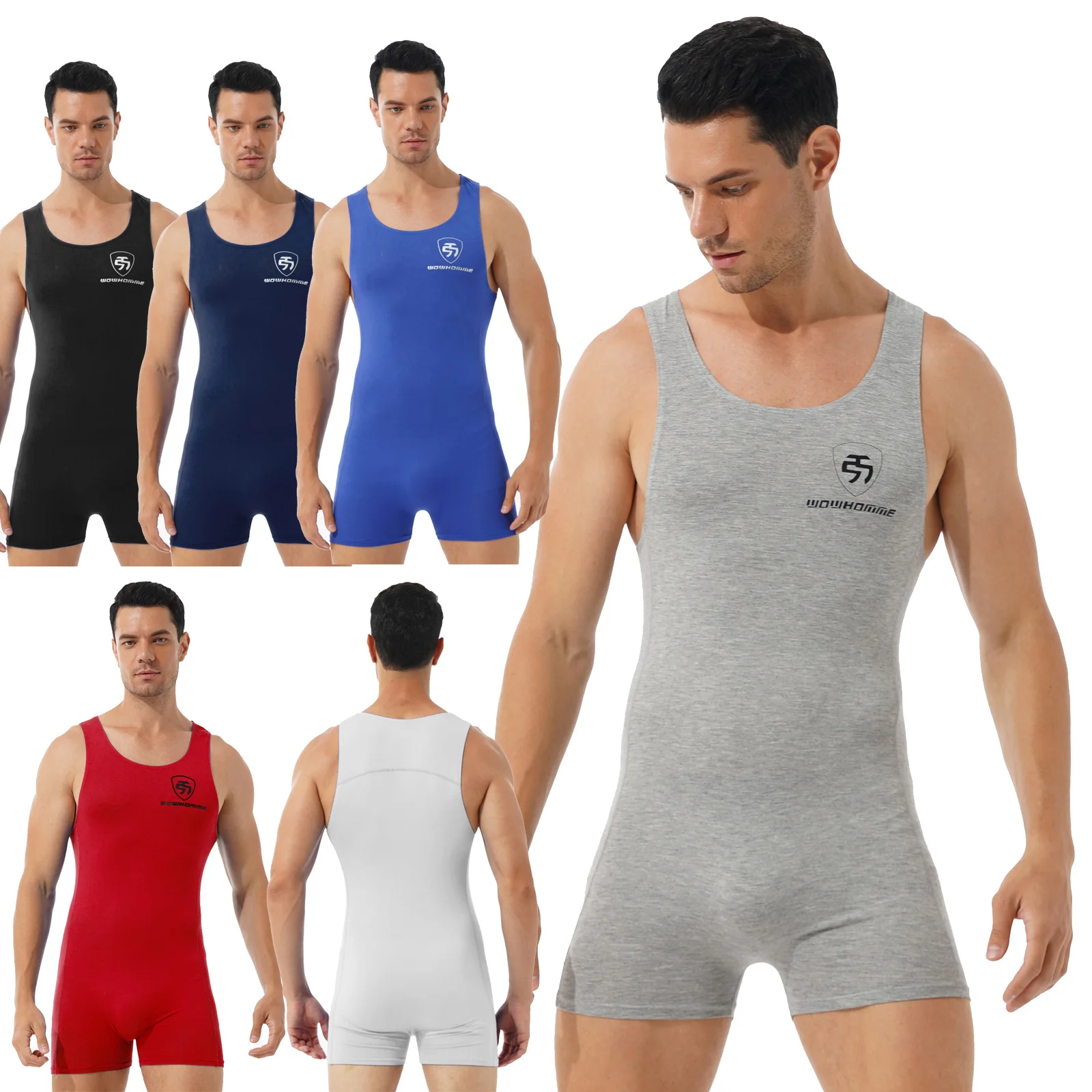 Men Sleeveless Workout Sport Bodysuit Athletic Wrestling Boxers Jumpsuit Leotard Singlet Compression Rompers Fitness Nightwear