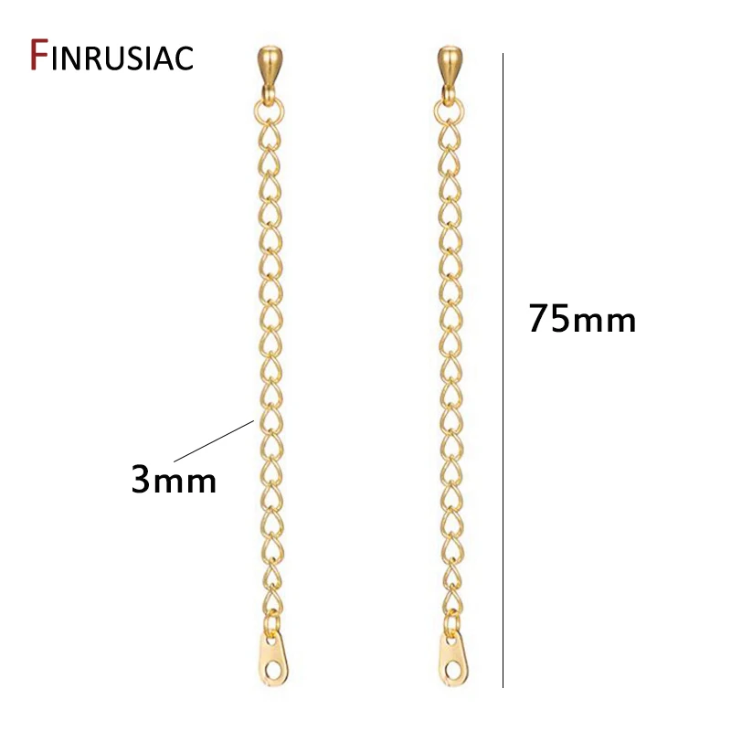 10pcs/Lot 75mm Necklace Extension Chain 14K Gold Plated Brass Metal Bulk Bracelet Tail Extended Chains Finding Wholesale