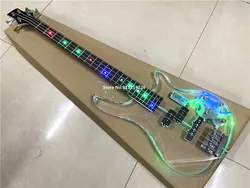 High quality crystal acrylic 4-string transparent electric bass color LED flashing closed pickup free shipping