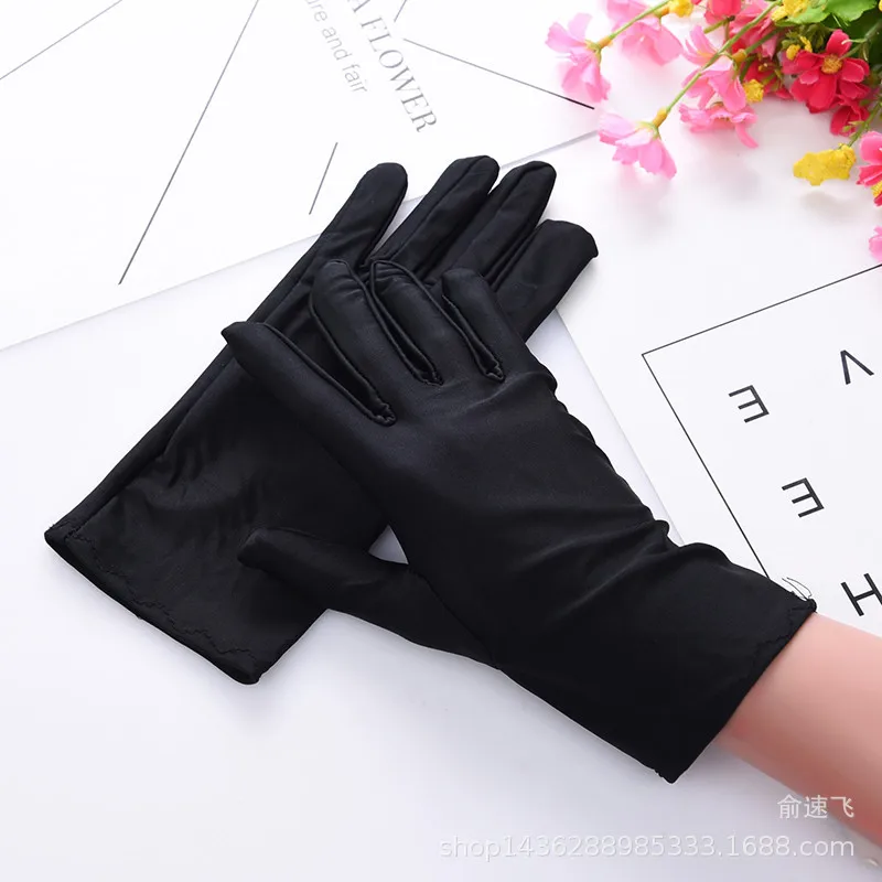 Spring and Summer Men\'s High Elastic Spandex Gloves Jewelry Gloves Sunscreen Thin Gloves Etiquette White Command Elastic Gloves