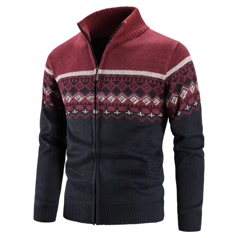 

2021 Winter Hot New Style Plus Velvet Thick Men's Sweater Jacket Casual Fashion Jacket Stand-up Collar Gradient Cardigan Sweater