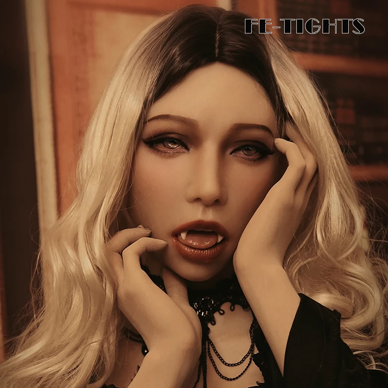 

(Vampire Poppy)Crossdress Full Head Realistic Silicone Female Girl Open Mouth Gag Cosplay Transgender Sex Mask Vampire Makeup