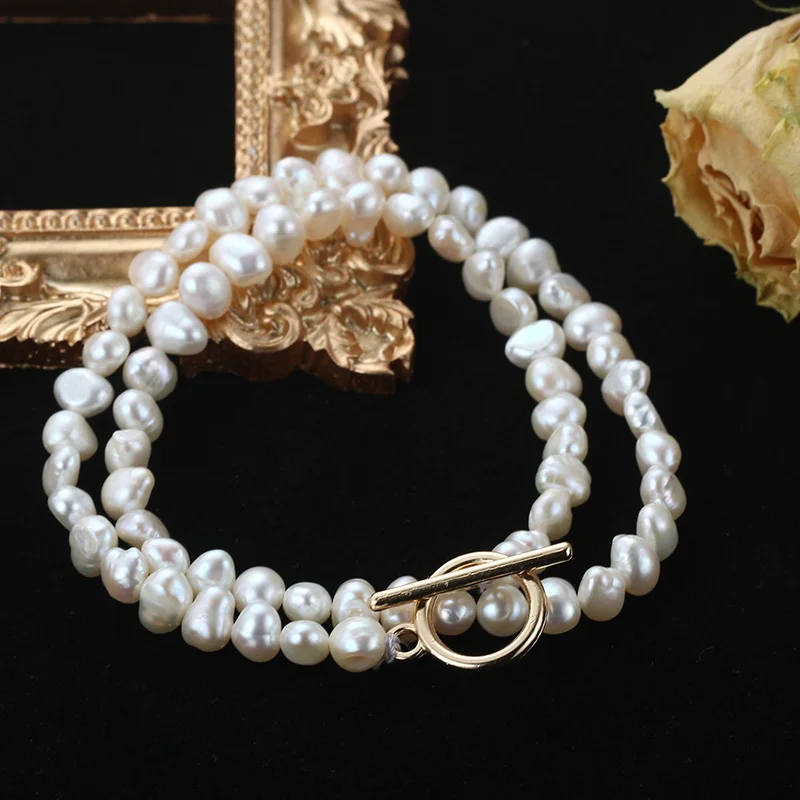 Cauuev Natural freshwater pearl Clavicle necklace 14K Gold filled round buckle exquisite 6-7mm pearls jewelry necklace NCE