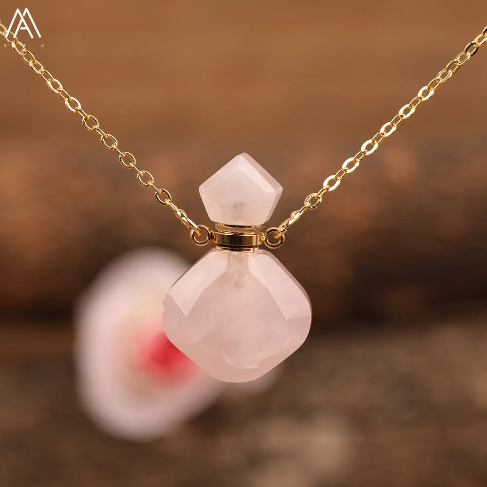 Elegante Frauen Tiny Flash Labradorit Stein Diffusor Flasche Anhänger Halskette Vergoldet Ätherisches Öl Fläschchen Schmuck Geschenk Dropship – Detail 9
