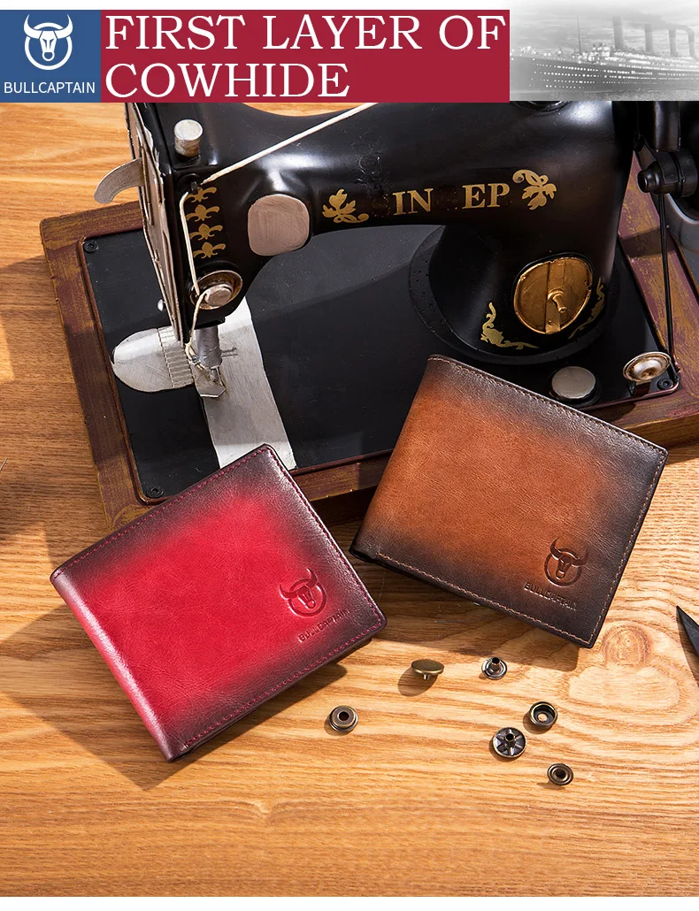 BULLCAPTAIN RFID-blockierende Herren-Leder-Geldbörse, zweifach faltbar, schmale Geldbörse, Kartenhalter mit mehreren Karten, Ausweis-Geldbörse QB 05 – Detail 2