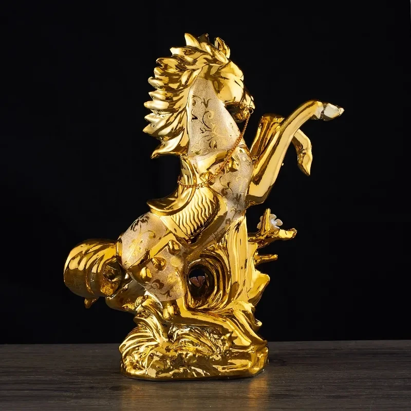 Gold Horse Home Decor Ceramic Crafts Porcelain Animal Figurines Wedding Decoration Lovers Gift L2544