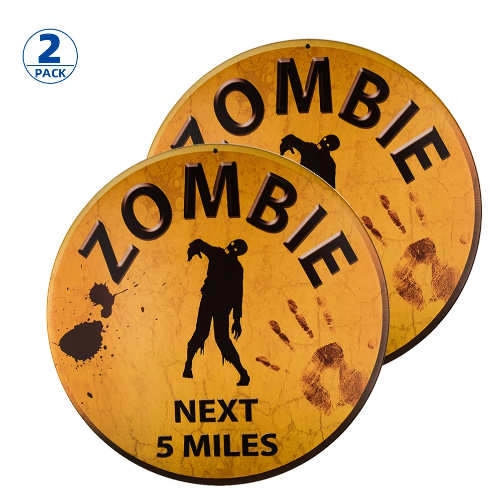 

DL-2-Pack Vintage Zombies Next 5 Miles Metal Novelty Sign,Distressed 12 Inch Round Metal Wall Décor