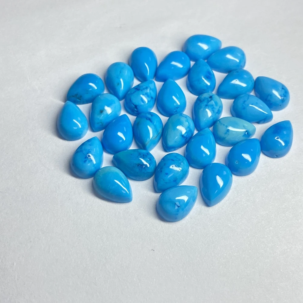 Meisidian 7X10Mm Batu Permata Longgar Cabochon Pipih Batu Pirus Biru Alami