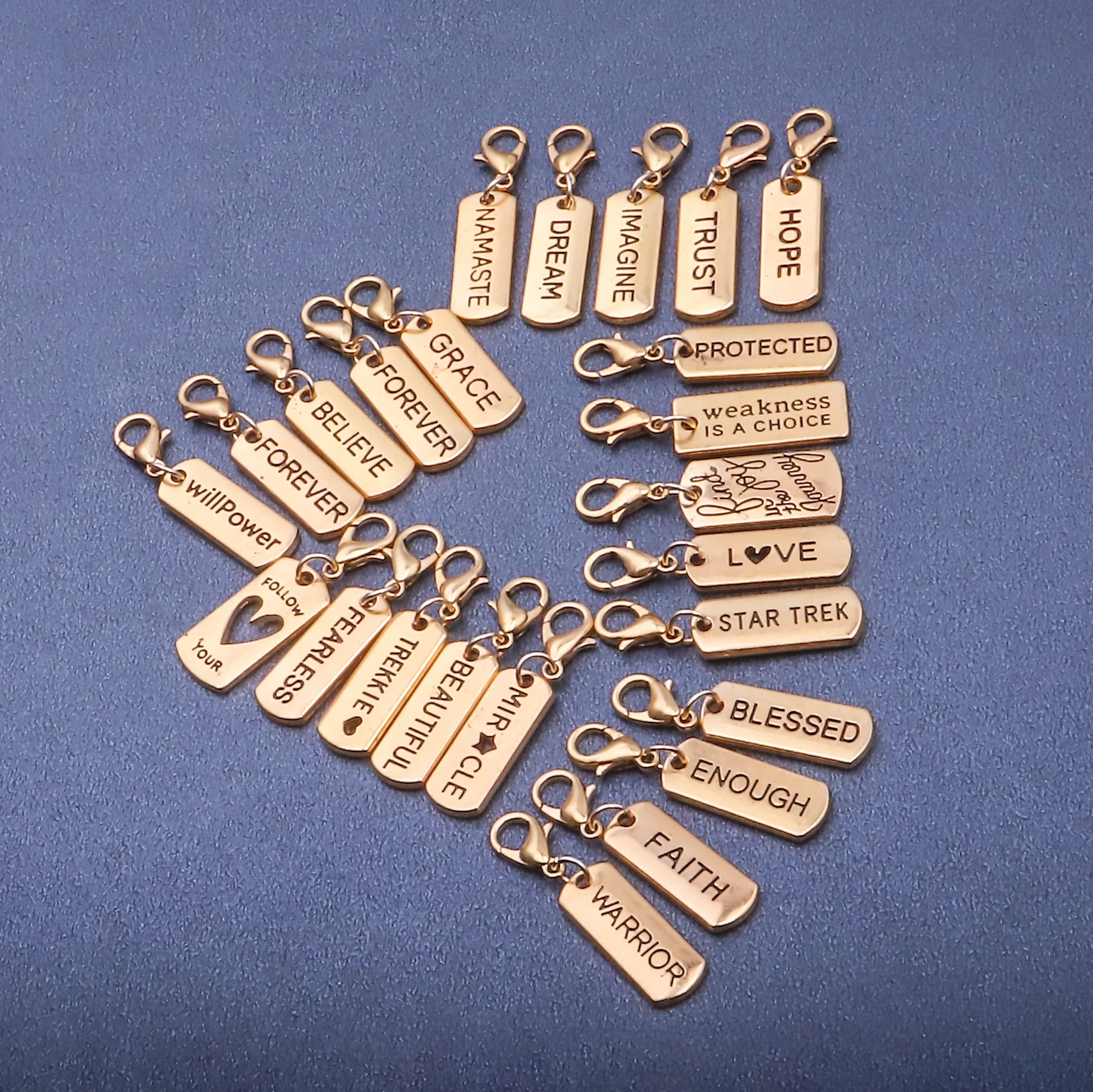 24pcs Word Tags Pendant Charms Antique Gold Color Blessed Faith Believe Trust Family Fearless Dream Hope Forever Love Charms