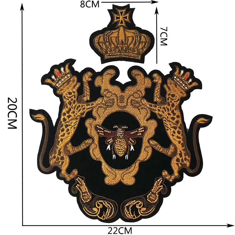 Fashion Crown Lion Bee Embroidery Beaded Patch Punk Style Applique Badge Sew on For Clothes Jacket DIY Accessory Decoration