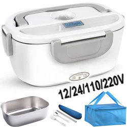 Electric Heated Lunch Box Stainless Steel Outdoor Portable Car Office Food Heating Warmer Container 12V 24V 110V 220V EU US Plug