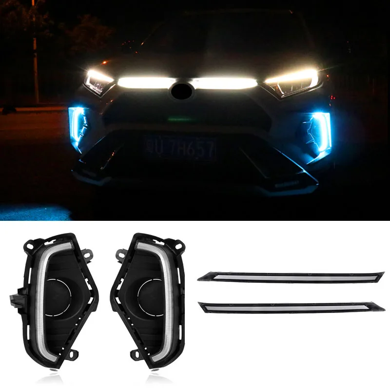 

1 Set 12V ABS Car LED DRL Daytime Running Light Fog Lamp Cover With Trunning Yellow Signal Waterproof For Toyota RAV42019-2021