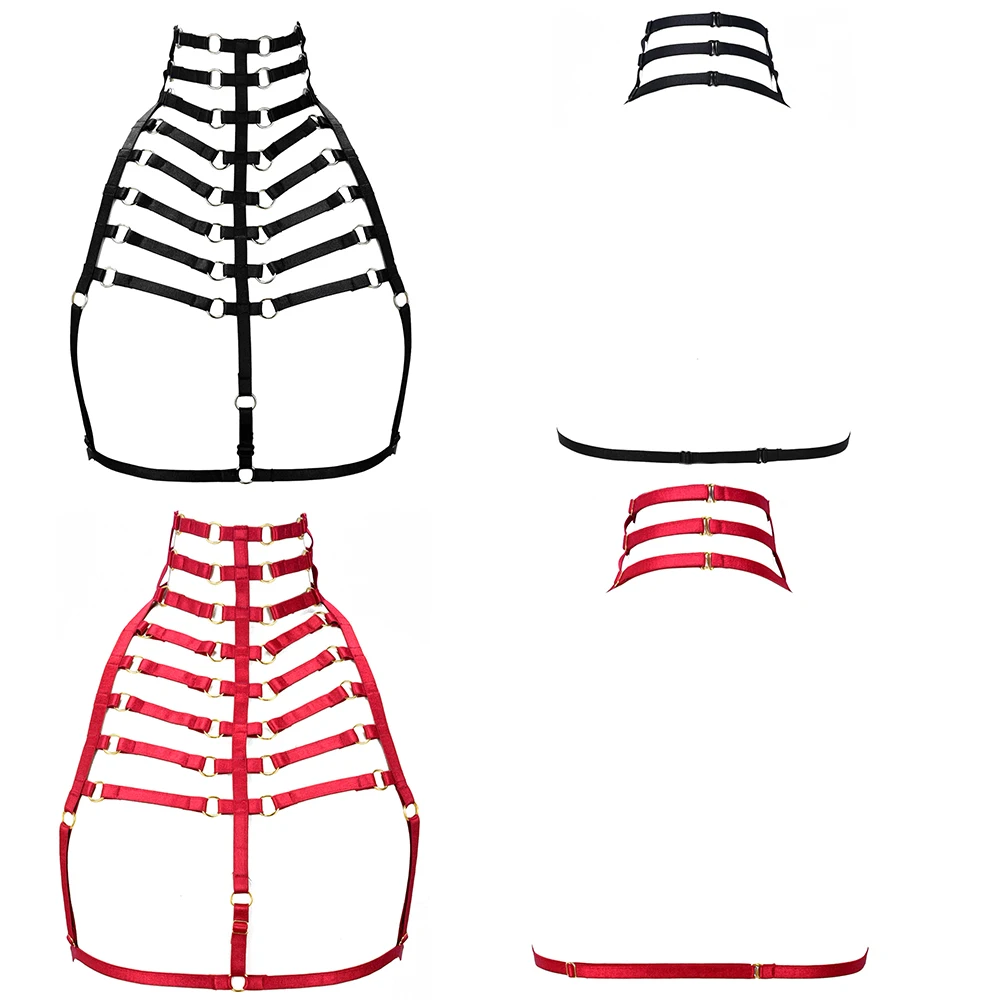 HANAERNES Gotiche delle Donne Linea Parallela Top Reggiseno con Alla Moda di Harajuku Giarrettiera di Ritenuta Gabbia Intagliare Imbracatura imbracatura bretelle rosse