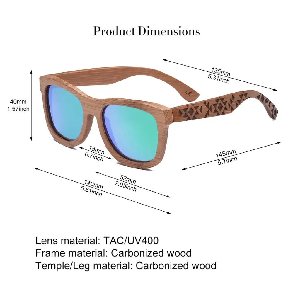 JANGOUL – lunettes de soleil classiques en bambou carbonisé, en bois de bambou naturel, rétro, faites à la main, pour hommes et femmes, TA06