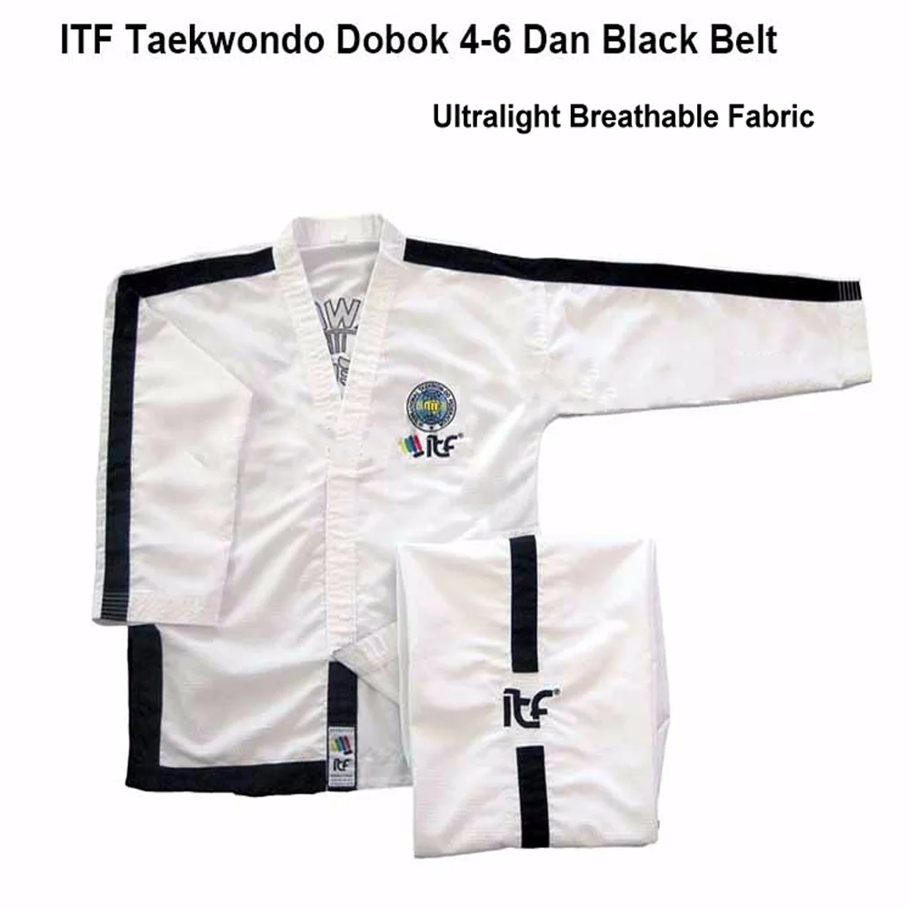 ITF Taekwondo 1-6Dan Ultralight Breathable White Uniform Clothes Long Sleeve Fitness Training Dobok with Embroidery Gi Karate