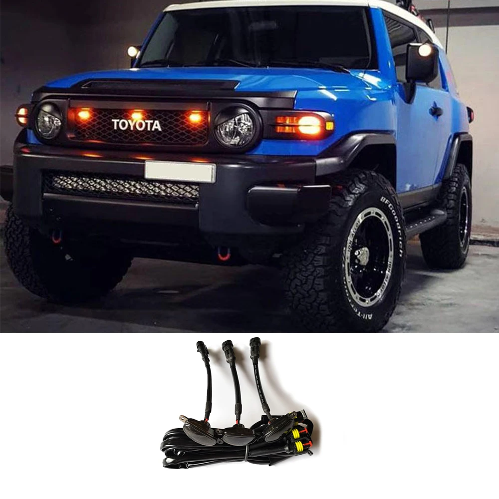 

Для Toyota FJ Cruiser 2007 светодиодный Передняя решетка для автомобиля грузовика крышка капота атмосфера желтая декоративная противотумансветильник фара