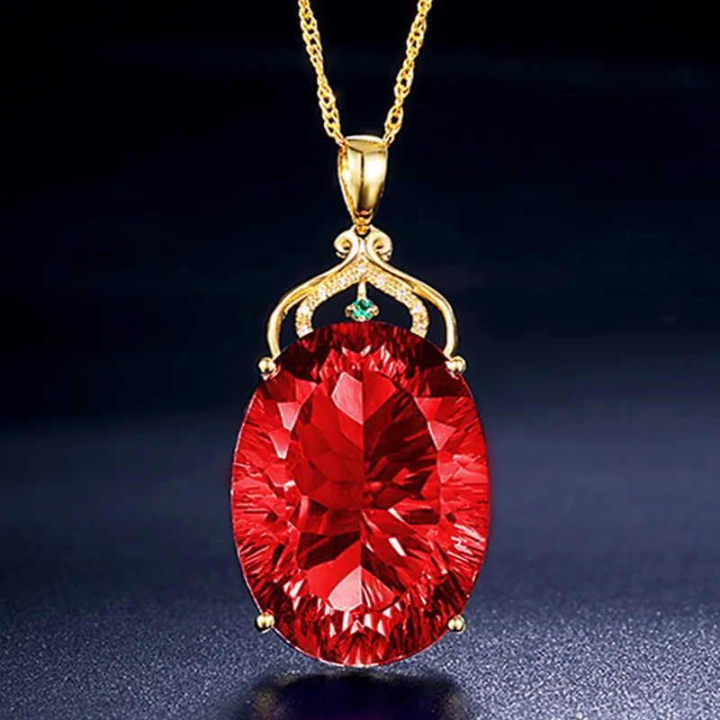 Big 6 Carats Red Crystal Ruby Gemstones Diamonds Pendants Necklaces for Women 24k Gold Filled Jewelry Chain Bijoux Gifts Femme