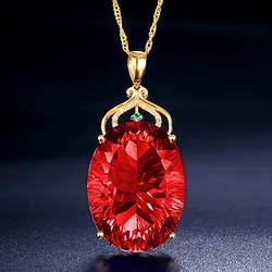 Big 6 Carats Red Crystal Ruby Gemstones Diamonds Pendants Necklaces for Women 24k Gold Filled Jewelry Chain Bijoux Gifts Femme