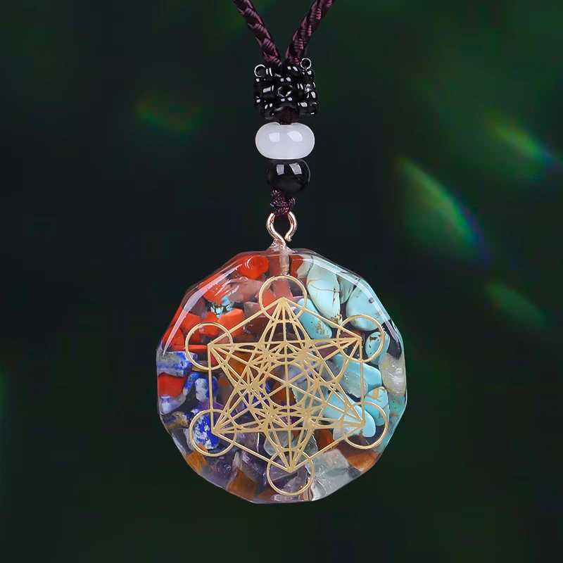 Orgone Chakra Healing Pendant with Adjustable Cord – 7 Chakra Stones Necklace for EMF Protection and Spiritual Healing