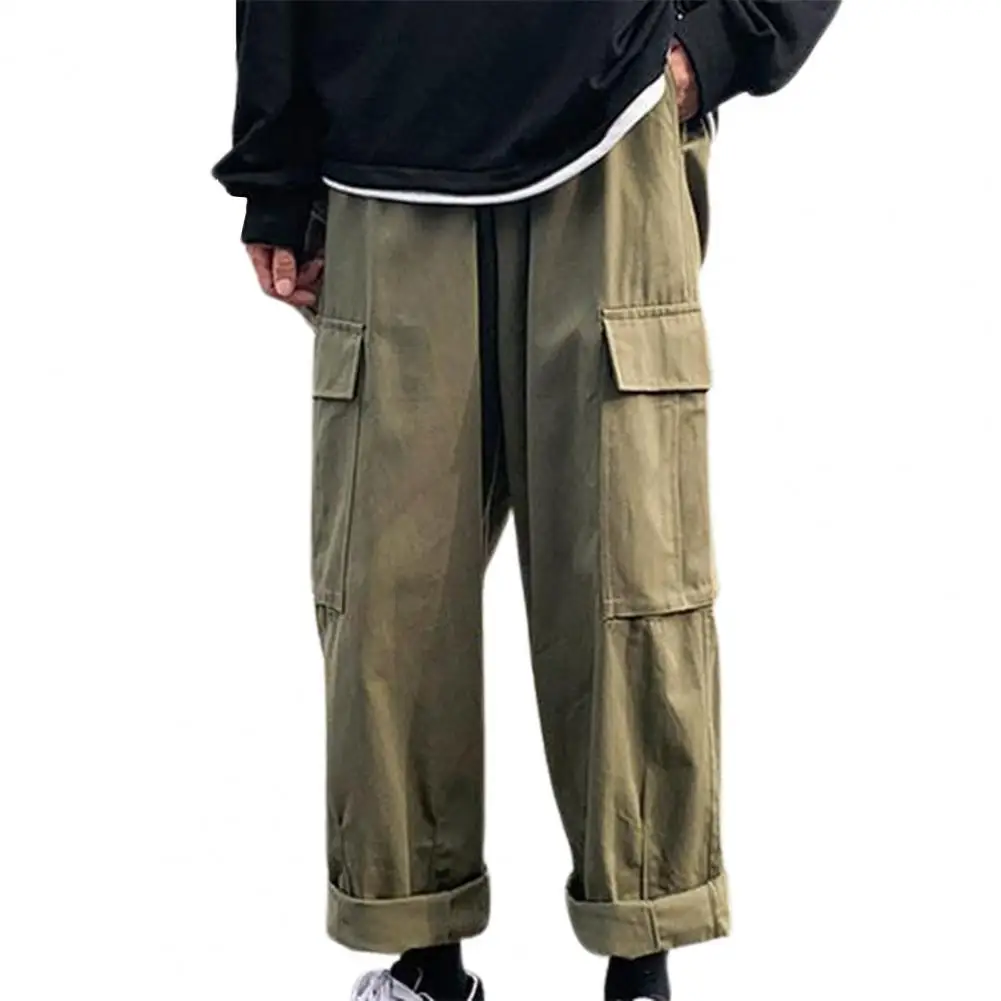 Koreaanse Mode Mannen Broek Losse Alle Match Met Zakken Kaki Oversized Cargo Broek Been Broek