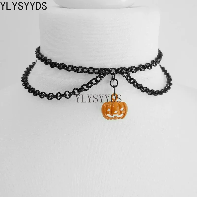 Halloween Gothic Black Chain Pumpkin Choker Made with Pendant Charm Necklace Goth Jewelry Gorgeous Women Gift Fashion Statement