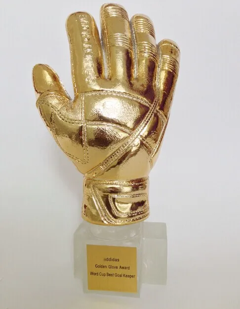 hot sale  golden  Glove Football Trophy Customized Electroplate Goalkeeper trophy 26cm Resin Golden Glove Trophies And Award