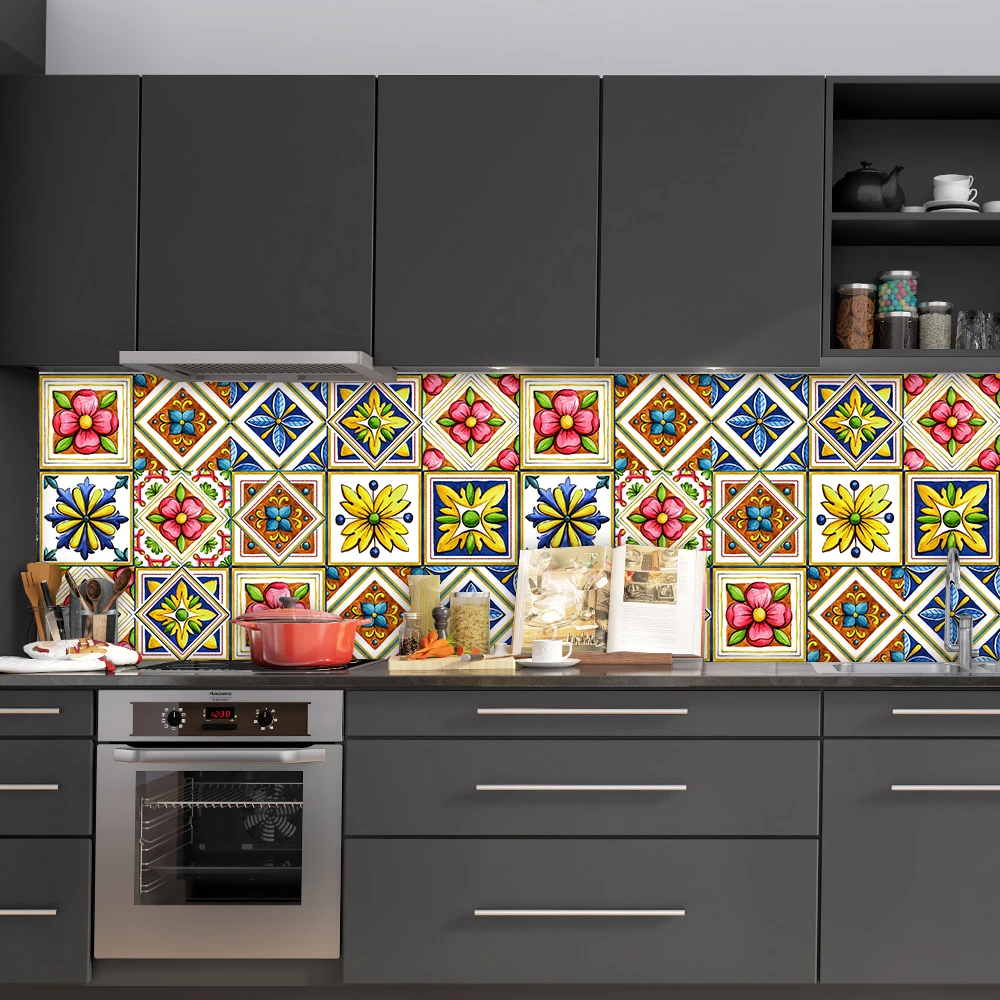 10/15/20cm Mandala Style Matte Surface Tile Sticker Peel & Stick Decoration Film For Tiles /Ground in Kitchen Wardrobe Wallpaper