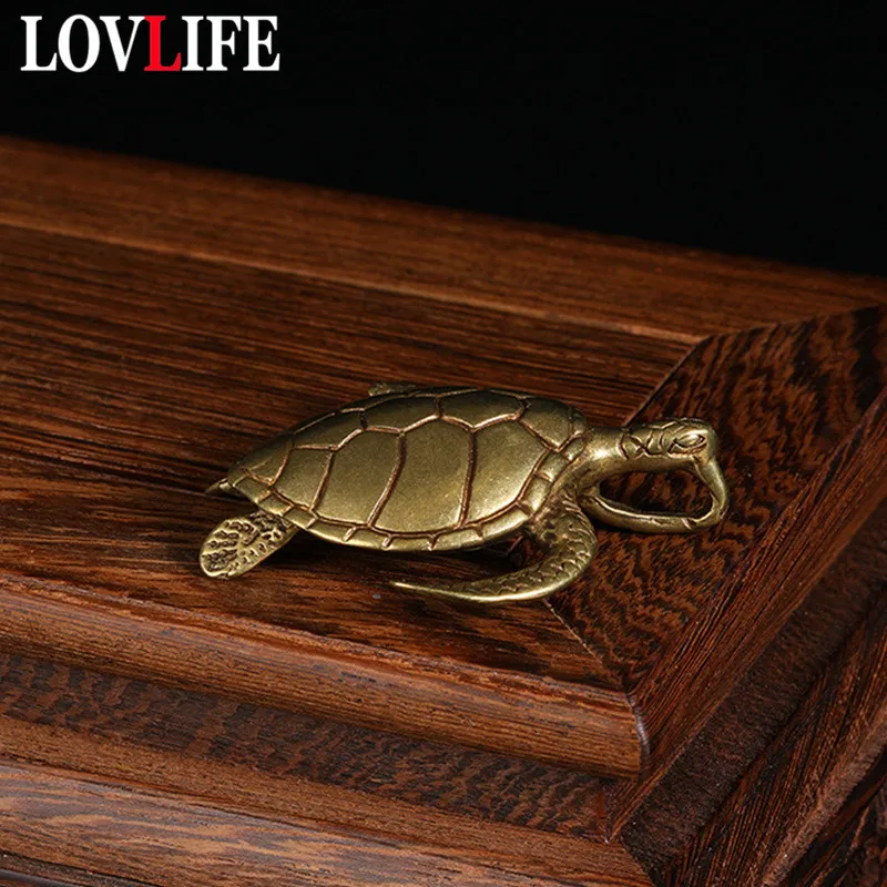 Vintage Copper Sea Turtle Pendant for Necklace Keychains Brass Lucky Longevity Animal Feng Shui Hangings Jewelry Home Ornaments