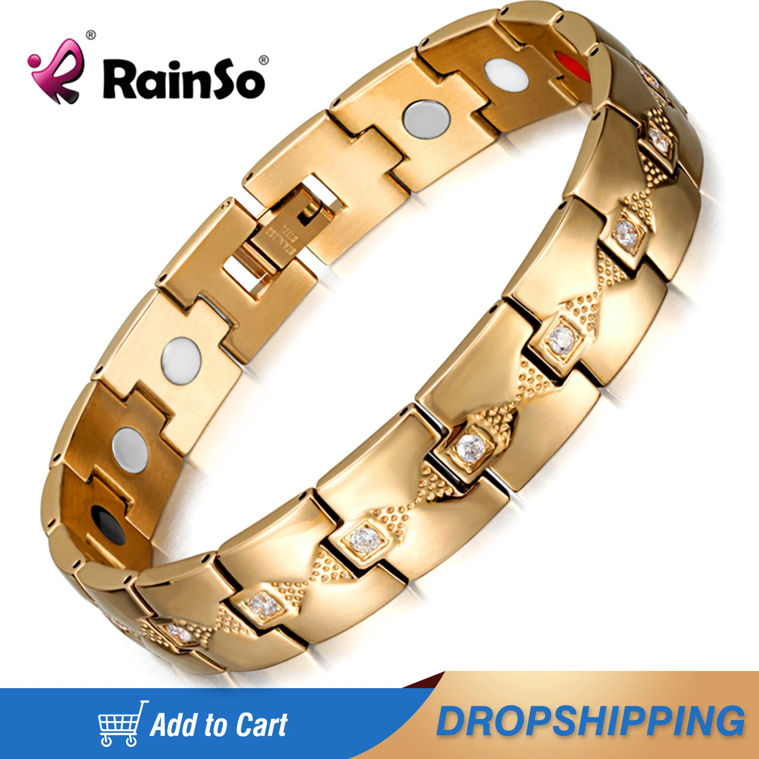 Rainso Fashion Stainless Steel Bracelet For Women Magnetic 4in1 Bio Energy Healthy Therapy Jewelry