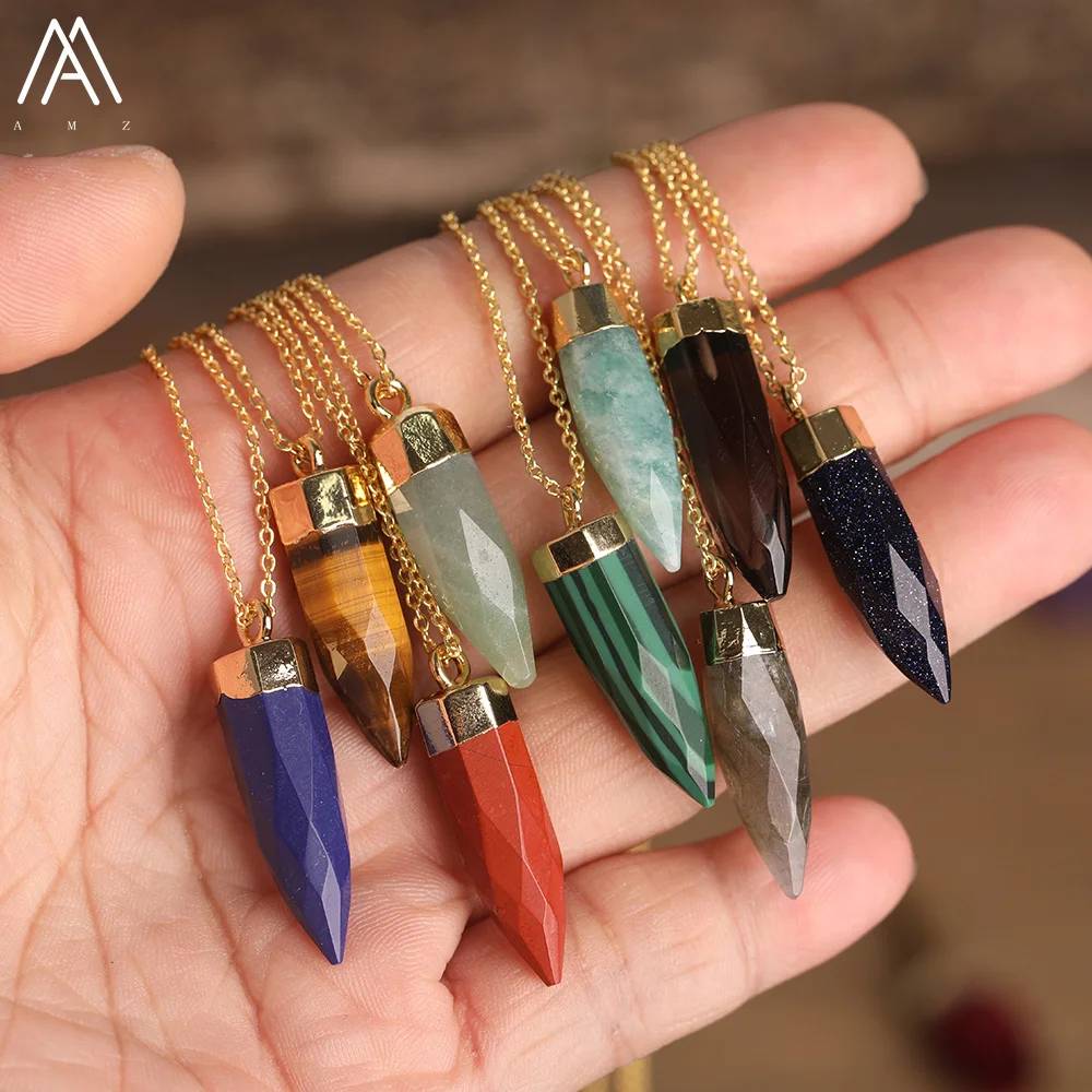

Women Natural Stone Pendant Necklace Faceted Crystal Point Chain Choker Necklace Femme Fashion Necklace Jewelry Gift Dropship