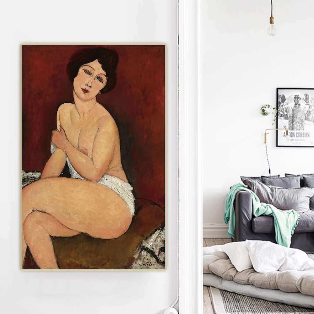 Amedeo Modigliani《Nude Sitting On A Divan》Abstract Canvas Oil Painting Artwork Poster Picture Wall Hanging Decor Home Decoration