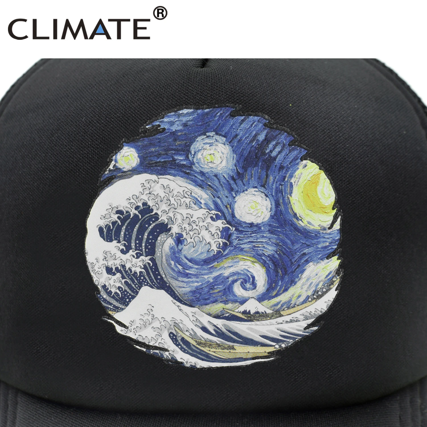 CLIMATE Sea Wave Surfing Trucker Cap Hat Surf Seaside Surfing Cool Cap Oil Painting Gorro Surfboard Mesh Baseball Cap Hat Men