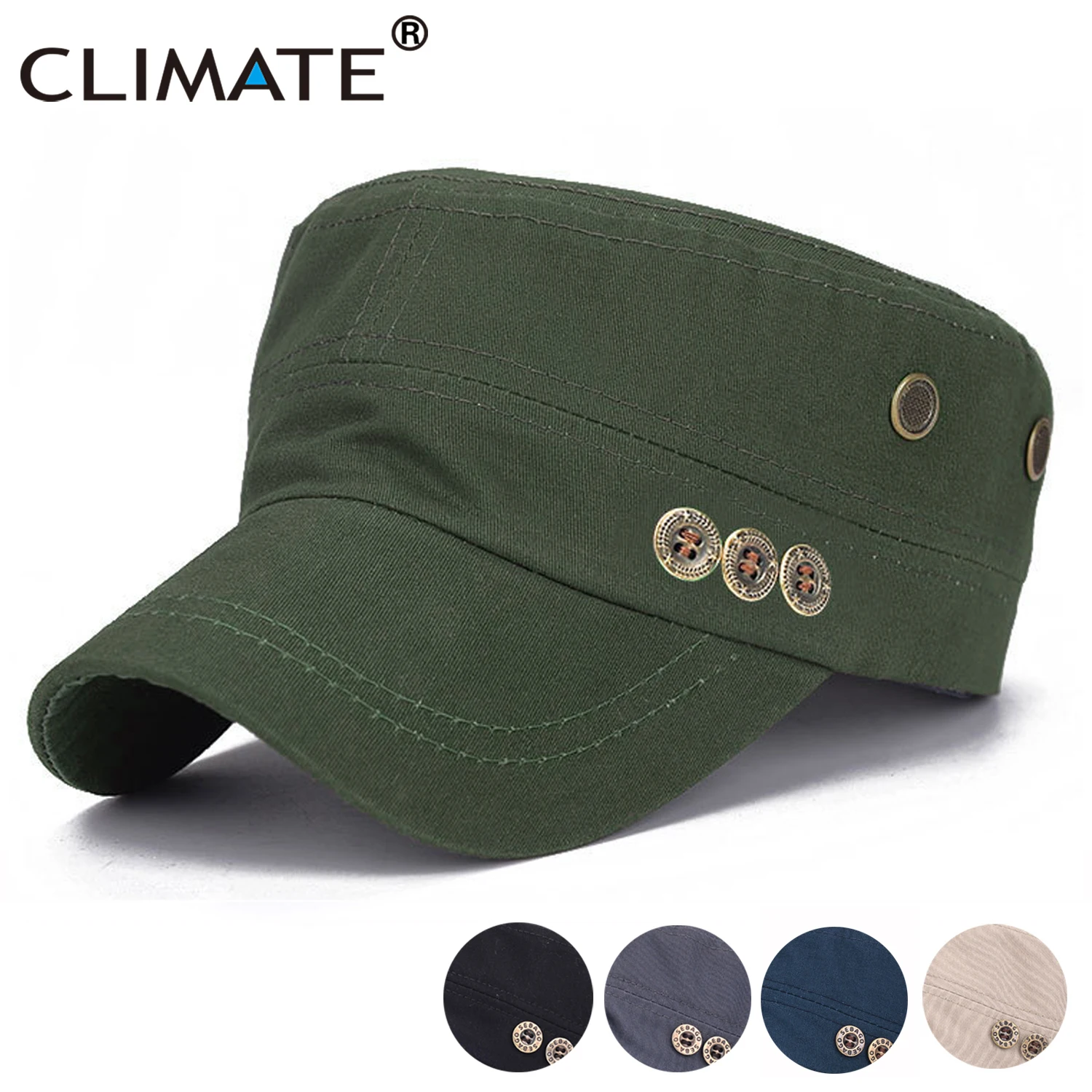 CLIMATE Cool Military Cap Man Men Cotton Solid cool Cap Green Flat Top Caps Hat Men Adjustable Hunting Military Green Caps Hat