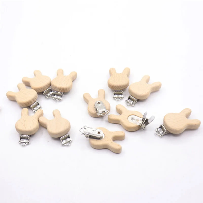 10pcs Pacifier Wooden Birds Clip Baby Teether Rabbit Ecofriendly Crafts Wooden Dummy Clips For Baby Newborn Dummy Clip Chains